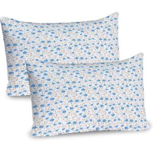 Ambesonne Flower Pillow Sham Set of 2, Floral Pattern Romantic Spring Valentines Day Wedding Anniversary Theme Art, Quality Microfiber Bedding Item for All Seasons, 36″ x 20″, Violet White(Blue Reseda Green)