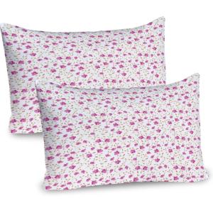Ambesonne Flower Pillow Sham Set of 2, Floral Pattern Romantic Spring Valentines Day Wedding Anniversary Theme Art, Quality Microfiber Bedding Item for All Seasons, 36″ x 20″, Violet White(Pink Reseda Green)