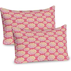 Ambesonne Flower Pillow Sham Set of 2, Floral Pattern Romantic Spring Valentines Day Wedding Anniversary Theme Art, Quality Microfiber Bedding Item for All Seasons, 36″ x 20″, Violet White(Pastel Pink Marigold)