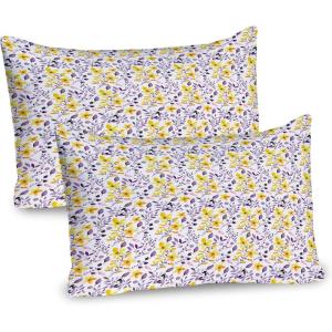 Ambesonne Flower Pillow Sham Set of 2, Floral Pattern Romantic Spring Valentines Day Wedding Anniversary Theme Art, Quality Microfiber Bedding Item for All Seasons, 36″ x 20″, Violet White(Yellow Purple White)