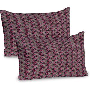 Ambesonne Flower Pillow Sham Set of 2, Floral Pattern Romantic Spring Valentines Day Wedding Anniversary Theme Art, Quality Microfiber Bedding Item for All Seasons, 36″ x 20″, Violet White(Pink Mustard and Grey)