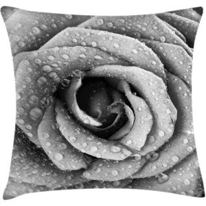 Ambesonne Flower Throw Pillow Cushion Cover, Retro Romantic Rose Petal with Rain Water Drops Valentines Love Picture, Decorative Square Accent Pillow Case, 18″ X 18″, White and Black(White and Black)