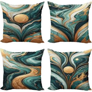 Ambesonne Flower Throw Pillow Cushion Cover, Retro Romantic Rose Petal with Rain Water Drops Valentines Love Picture, Decorative Square Accent Pillow Case, 18″ X 18″, White and Black(Jade Green and Amber)