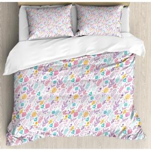 Ambesonne Heart Duvet Cover Sets, Rainbow Colors Watercolor Style Inspired Hearts Valentines Day Love Romantic Couples, Bedding Set with 2 Duvet Covers & 4 Pillowcases, 2 Pack Queen Size, Multicolor(Lilac Multicolor)