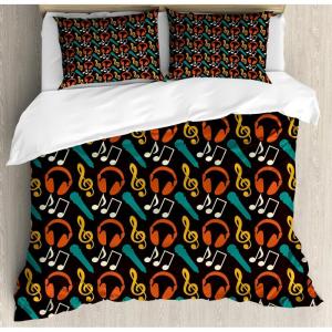 Ambesonne Heart Duvet Cover Sets, Rainbow Colors Watercolor Style Inspired Hearts Valentines Day Love Romantic Couples, Bedding Set with 2 Duvet Covers & 4 Pillowcases, 2 Pack Queen Size, Multicolor(Brown Multicolor)