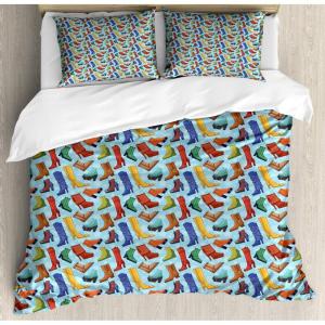 Ambesonne Heart Duvet Cover Sets, Rainbow Colors Watercolor Style Inspired Hearts Valentines Day Love Romantic Couples, Bedding Set with 2 Duvet Covers & 4 Pillowcases, 2 Pack Queen Size, Multicolor(Baby Blue Multicolor)