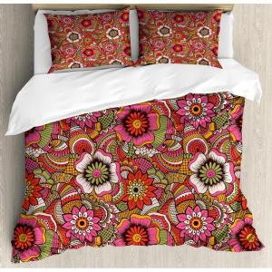 Ambesonne Heart Duvet Cover Sets, Rainbow Colors Watercolor Style Inspired Hearts Valentines Day Love Romantic Couples, Bedding Set with 2 Duvet Covers & 4 Pillowcases, 2 Pack Queen Size, Multicolor(Coral Multicolor)