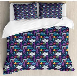 Ambesonne Heart Duvet Cover Sets, Rainbow Colors Watercolor Style Inspired Hearts Valentines Day Love Romantic Couples, Bedding Set with 2 Duvet Covers & 4 Pillowcases, 2 Pack Queen Size, Multicolor(Violet Multicolor)
