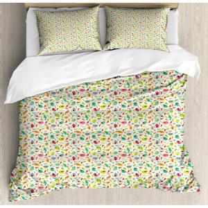 Ambesonne Heart Duvet Cover Sets, Rainbow Colors Watercolor Style Inspired Hearts Valentines Day Love Romantic Couples, Bedding Set with 2 Duvet Covers & 4 Pillowcases, 2 Pack Queen Size, Multicolor(Champagne Multicolor)