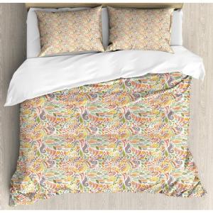 Ambesonne Heart Duvet Cover Sets, Rainbow Colors Watercolor Style Inspired Hearts Valentines Day Love Romantic Couples, Bedding Set with 2 Duvet Covers & 4 Pillowcases, 2 Pack Queen Size, Multicolor(Peach Multicolor)