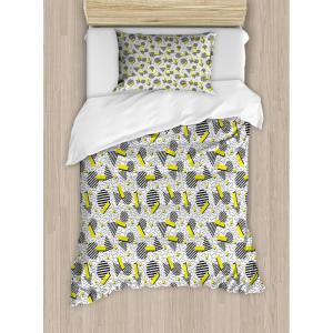 Ambesonne Love Duvet Cover Sets, Hand Written I Love You Phrases Heart Valentines Day Inspiration, Bedding Set with 2 Duvet Covers & 4 Pillowcases, 2 Pack Queen Size, Vermilion Black White(Yellow Black White)