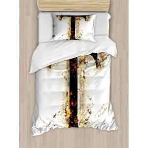 Ambesonne Love Duvet Cover Sets, Hand Written I Love You Phrases Heart Valentines Day Inspiration, Bedding Set with 2 Duvet Covers & 4 Pillowcases, 2 Pack Queen Size, Vermilion Black White(Tan Black Orange)
