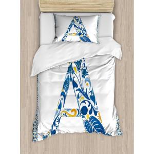 Ambesonne Love Duvet Cover Sets, Hand Written I Love You Phrases Heart Valentines Day Inspiration, Bedding Set with 2 Duvet Covers & 4 Pillowcases, 2 Pack Queen Size, Vermilion Black White(Blue Yellow Orange)
