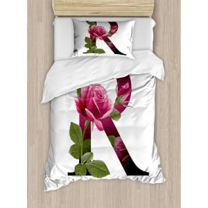 Ambesonne Love Duvet Cover Sets, Hand Written I Love You Phrases Heart Valentines Day Inspiration, Bedding Set with 2 Duvet Covers & 4 Pillowcases, 2 Pack Queen Size, Vermilion Black White(Pink Green White)