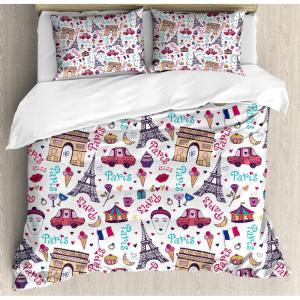 Ambesonne Love Duvet Cover Sets, Valentines Day Design Romance Themed Vintage Wedding Inspirations Typographic Retro, Bedding Set with 2 Duvet Covers & 4 Pillowcases, 2 Pack Queen Size, Red White(Coral Multicolor)