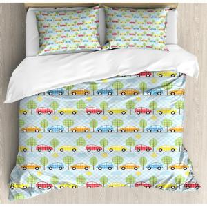 Ambesonne Love Duvet Cover Sets, Valentines Day Design Romance Themed Vintage Wedding Inspirations Typographic Retro, Bedding Set with 2 Duvet Covers & 4 Pillowcases, 2 Pack Queen Size, Red White(Baby Blue Multicolor)