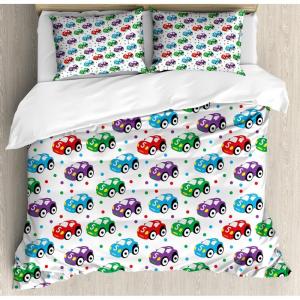 Ambesonne Love Duvet Cover Sets, Valentines Day Design Romance Themed Vintage Wedding Inspirations Typographic Retro, Bedding Set with 2 Duvet Covers & 4 Pillowcases, 2 Pack Queen Size, Red White(Blue and Multicolor)