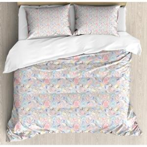 Ambesonne Love Duvet Cover Sets, Valentines Day Design Romance Themed Vintage Wedding Inspirations Typographic Retro, Bedding Set with 2 Duvet Covers & 4 Pillowcases, 2 Pack Queen Size, Red White(Baby Pink Multicolor)