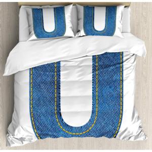 Ambesonne Love Duvet Cover Sets, Valentines Day Design Romance Themed Vintage Wedding Inspirations Typographic Retro, Bedding Set with 2 Duvet Covers & 4 Pillowcases, 2 Pack Queen Size, Red White(Blue Yellow)