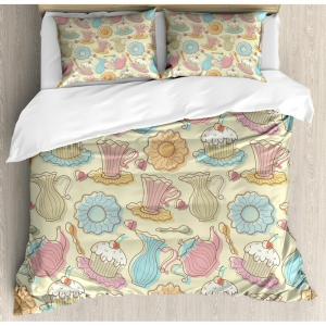 Ambesonne Love Duvet Cover Sets, Valentines Day Design Romance Themed Vintage Wedding Inspirations Typographic Retro, Bedding Set with 2 Duvet Covers & 4 Pillowcases, 2 Pack Queen Size, Red White(Eggshell Multicolor)