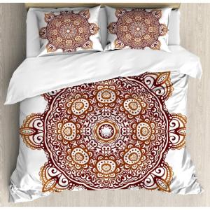 Ambesonne Love Duvet Cover Sets, Valentines Day Design Romance Themed Vintage Wedding Inspirations Typographic Retro, Bedding Set with 2 Duvet Covers & 4 Pillowcases, 2 Pack Queen Size, Red White(Orange Brown)