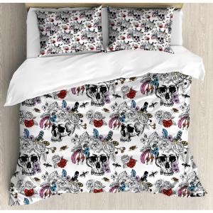 Ambesonne Love Duvet Cover Sets, Valentines Day Design Romance Themed Vintage Wedding Inspirations Typographic Retro, Bedding Set with 2 Duvet Covers & 4 Pillowcases, 2 Pack Queen Size, Red White(Vermilion Multicolor)