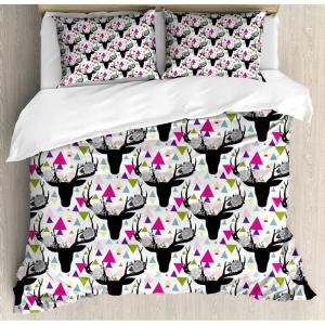 Ambesonne Love Duvet Cover Sets, Valentines Day Design Romance Themed Vintage Wedding Inspirations Typographic Retro, Bedding Set with 2 Duvet Covers & 4 Pillowcases, 2 Pack Queen Size, Red White(Dark Grey Multicolor)