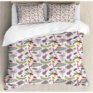 Ambesonne Love Duvet Cover Sets, Valentines Day Design Romance Themed Vintage Wedding Inspirations Typographic Retro, Bedding Set with 2 Duvet Covers & 4 Pillowcases, 2 Pack Queen Size, Red White(Lilac Multicolor)