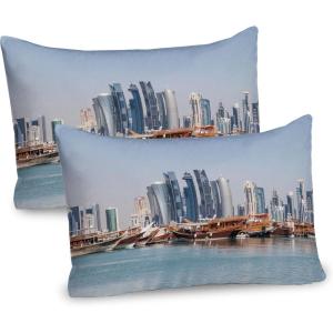 Ambesonne Modern Pillow Sham Set of 2, Husky Dog Faced Man at Valentines with Hearts Romantic Love Display, Quality Microfiber Bedding Item for All Seasons, 26″ x 20″, Sand Brown Slate Blue(Pale Blue Cinnamon)