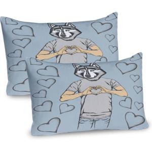 Ambesonne Modern Pillow Sham Set of 2, Husky Dog Faced Man at Valentines with Hearts Romantic Love Display, Quality Microfiber Bedding Item for All Seasons, 26″ x 20″, Sand Brown Slate Blue(Sand Brown Slate Blue)