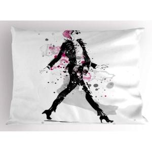 Ambesonne Modern Pillow Sham Set of 2, Husky Dog Faced Man at Valentines with Hearts Romantic Love Display, Quality Microfiber Bedding Item for All Seasons, 26″ x 20″, Sand Brown Slate Blue(Black and Pink)