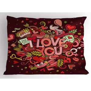 Ambesonne Purple Pillow Sham Set of 2, Valentine’s Day Couple Wedding Bride Heart Design Image, Quality Microfiber Bedding Item for All Seasons, 36″ x 20″, Lavender and Purple(Coral Burgundy Yellow)