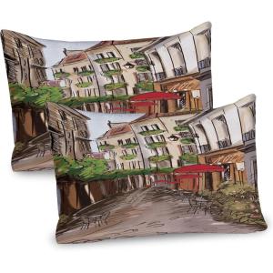Ambesonne Rain Pillow Sham Set of 2, Valentines Day Theme Cloud and Sun Pattern with Heart Shaped Rays, Quality Microfiber Bedding Item for All Seasons, 26″ x 20″, Dark Coral Mustard(Taupe and Multicolor)