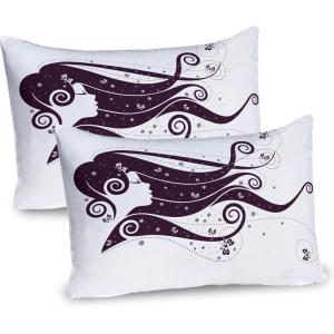 Ambesonne Rain Pillow Sham Set of 2, Valentines Day Theme Cloud and Sun Pattern with Heart Shaped Rays, Quality Microfiber Bedding Item for All Seasons, 26″ x 20″, Dark Coral Mustard(Eggplant and White)