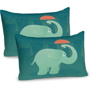 Ambesonne Rain Pillow Sham Set of 2, Valentines Day Theme Cloud and Sun Pattern with Heart Shaped Rays, Quality Microfiber Bedding Item for All Seasons, 26″ x 20″, Dark Coral Mustard(Mint Green Salmon)