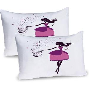 Ambesonne Rain Pillow Sham Set of 2, Valentines Day Theme Cloud and Sun Pattern with Heart Shaped Rays, Quality Microfiber Bedding Item for All Seasons, 26″ x 20″, Dark Coral Mustard(Dark Magenta Dark Brown)