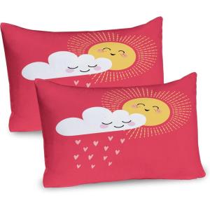 Ambesonne Rain Pillow Sham Set of 2, Valentines Day Theme Cloud and Sun Pattern with Heart Shaped Rays, Quality Microfiber Bedding Item for All Seasons, 26″ x 20″, Dark Coral Mustard(Dark Coral Mustard)