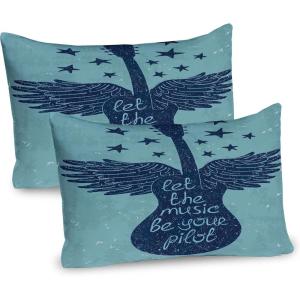 Ambesonne Rain Pillow Sham Set of 2, Valentines Day Theme Cloud and Sun Pattern with Heart Shaped Rays, Quality Microfiber Bedding Item for All Seasons, 26″ x 20″, Dark Coral Mustard(Slate Blue Navy Blue)
