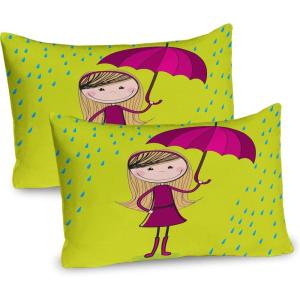 Ambesonne Rain Pillow Sham Set of 2, Valentines Day Theme Cloud and Sun Pattern with Heart Shaped Rays, Quality Microfiber Bedding Item for All Seasons, 26″ x 20″, Dark Coral Mustard(Yellow Green Magenta)