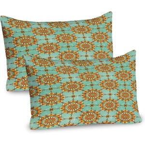 Ambesonne Shabby Flora Pillow Sham Set of 2, Romantic Rose Petals with Branches Nature Beauty Valentine Feminine Print, Quality Microfiber Bedding Item for All Seasons, 26″ x 20″, Pink and Yellow(Mint Orange)