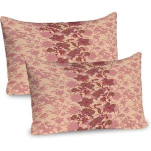 Ambesonne Shabby Flora Pillow Sham Set of 2, Romantic Rose Petals with Branches Nature Beauty Valentine Feminine Print, Quality Microfiber Bedding Item for All Seasons, 26″ x 20″, Pink and Yellow(Peach and Coral)