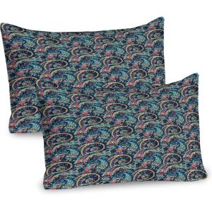 Ambesonne Shabby Flora Pillow Sham Set of 2, Romantic Rose Petals with Branches Nature Beauty Valentine Feminine Print, Quality Microfiber Bedding Item for All Seasons, 26″ x 20″, Pink and Yellow(Slate Blue Coral)