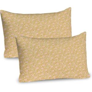 Ambesonne Shabby Flora Pillow Sham Set of 2, Romantic Rose Petals with Branches Nature Beauty Valentine Feminine Print, Quality Microfiber Bedding Item for All Seasons, 26″ x 20″, Pink and Yellow(Pink and Yellow)