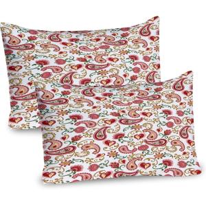 Ambesonne Shabby Flora Pillow Sham Set of 2, Romantic Rose Petals with Branches Nature Beauty Valentine Feminine Print, Quality Microfiber Bedding Item for All Seasons, 26″ x 20″, Pink and Yellow(Pale Pink Red)