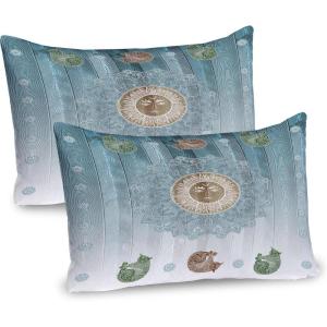 Ambesonne Valentines Day Pillow Sham Set of 2, Owls in Love Print Partners Couples Boho Style Hearts Flowers Dots, Quality Microfiber Bedding Item for All Seasons, 26″ x 20″, Pink Red Yellow(Pale Grey and Teal)