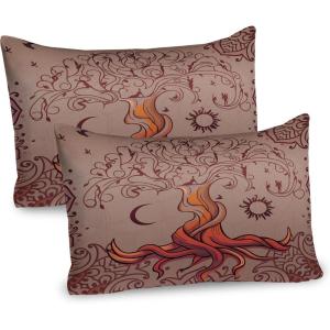 Ambesonne Valentines Day Pillow Sham Set of 2, Owls in Love Print Partners Couples Boho Style Hearts Flowers Dots, Quality Microfiber Bedding Item for All Seasons, 26″ x 20″, Pink Red Yellow(Orange Mauve Taupe)