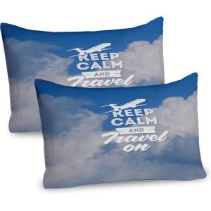 Ambesonne Valentines Day Pillow Sham Set of 2, Pop Culture Keep Calm Words with Heart Shaped Eye Love Theme, Quality Microfiber Bedding Item for All Seasons, 36″ x 20″, Charcoal Grey Pale Pink(Cobalt Blue and White)