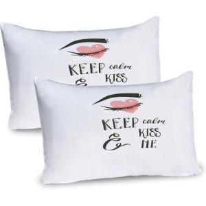 Ambesonne Valentines Day Pillow Sham Set of 2, Pop Culture Keep Calm Words with Heart Shaped Eye Love Theme, Quality Microfiber Bedding Item for All Seasons, 36″ x 20″, Charcoal Grey Pale Pink(Charcoal Grey Pale Pink)