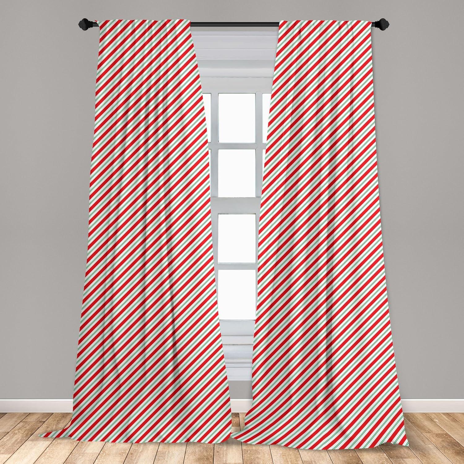 imageAmbesonne Candy Cane Window Curtains Pack of 2 Bicolor Stripes and Lines Traditional Design Seasonal Pattern Lightweight Set with Rod Pocket 4 Panels of 28 x 63 Red Fern Green White