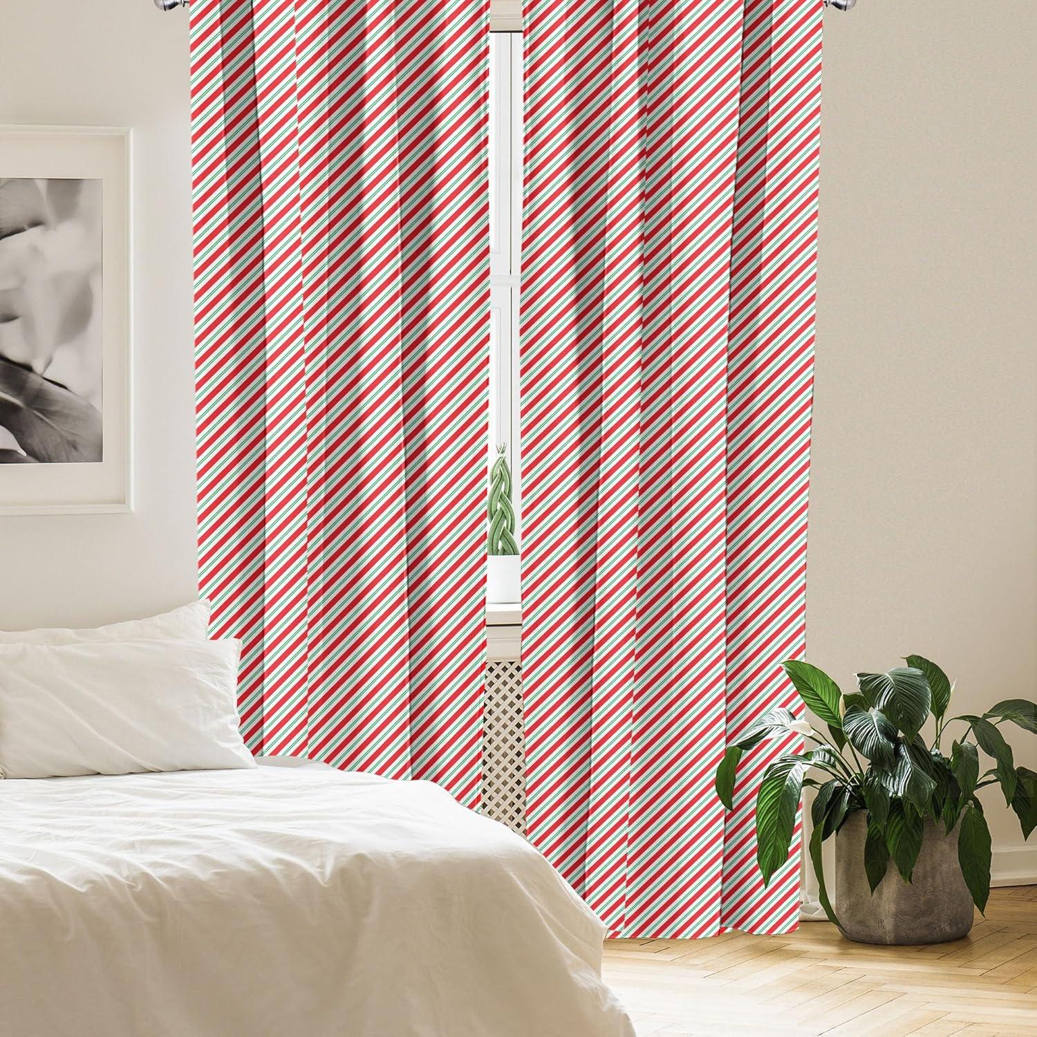 imageAmbesonne Candy Cane Window Curtains Pack of 2 Bicolor Stripes and Lines Traditional Design Seasonal Pattern Lightweight Set with Rod Pocket 4 Panels of 28 x 63 Red Fern Green White